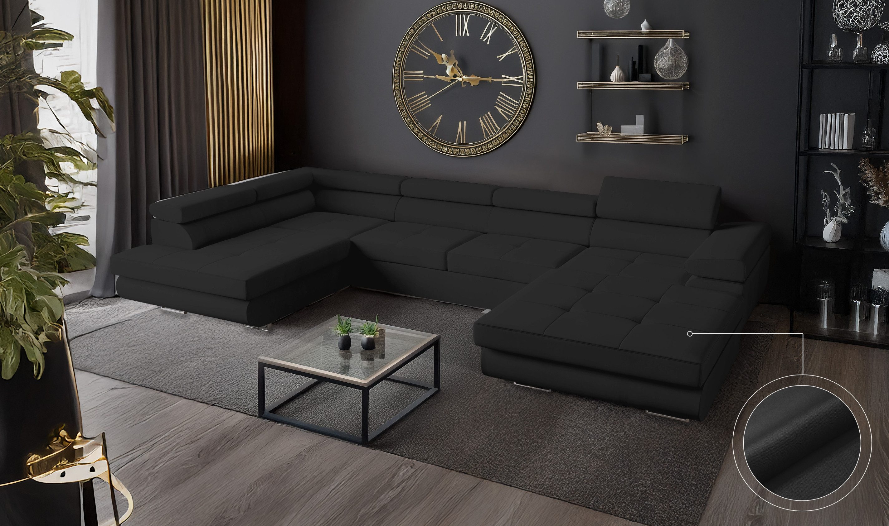 Goldstoff Wohnlandschaft mit Schlaffunktion, Couch für günstig online kaufen