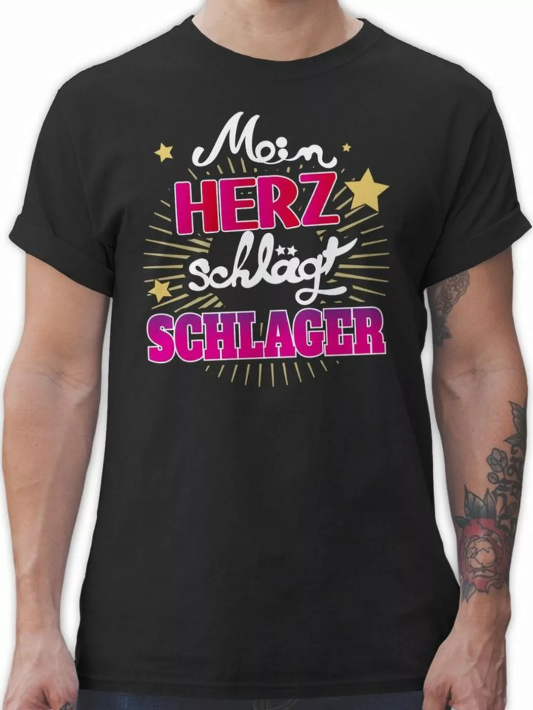 Shirtracer T-Shirt Mein Herz schlägt Schlager Schlager Party Outfit günstig online kaufen