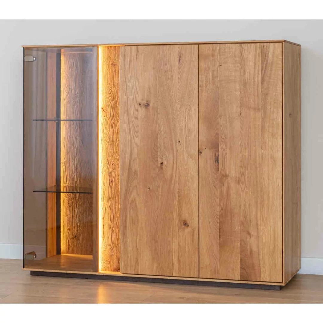 Wohnzimmer Highboard mit Glastür und LED Beleuchtung 135 cm breit günstig online kaufen