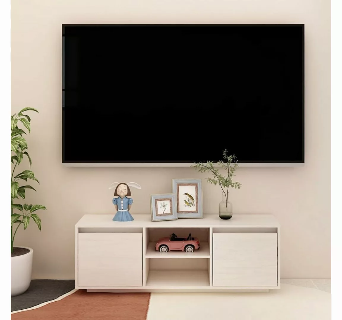 vidaXL TV-Schrank TV-Schrank Weiß 110x30x40 cm Massivholz Kiefer Lowboard günstig online kaufen