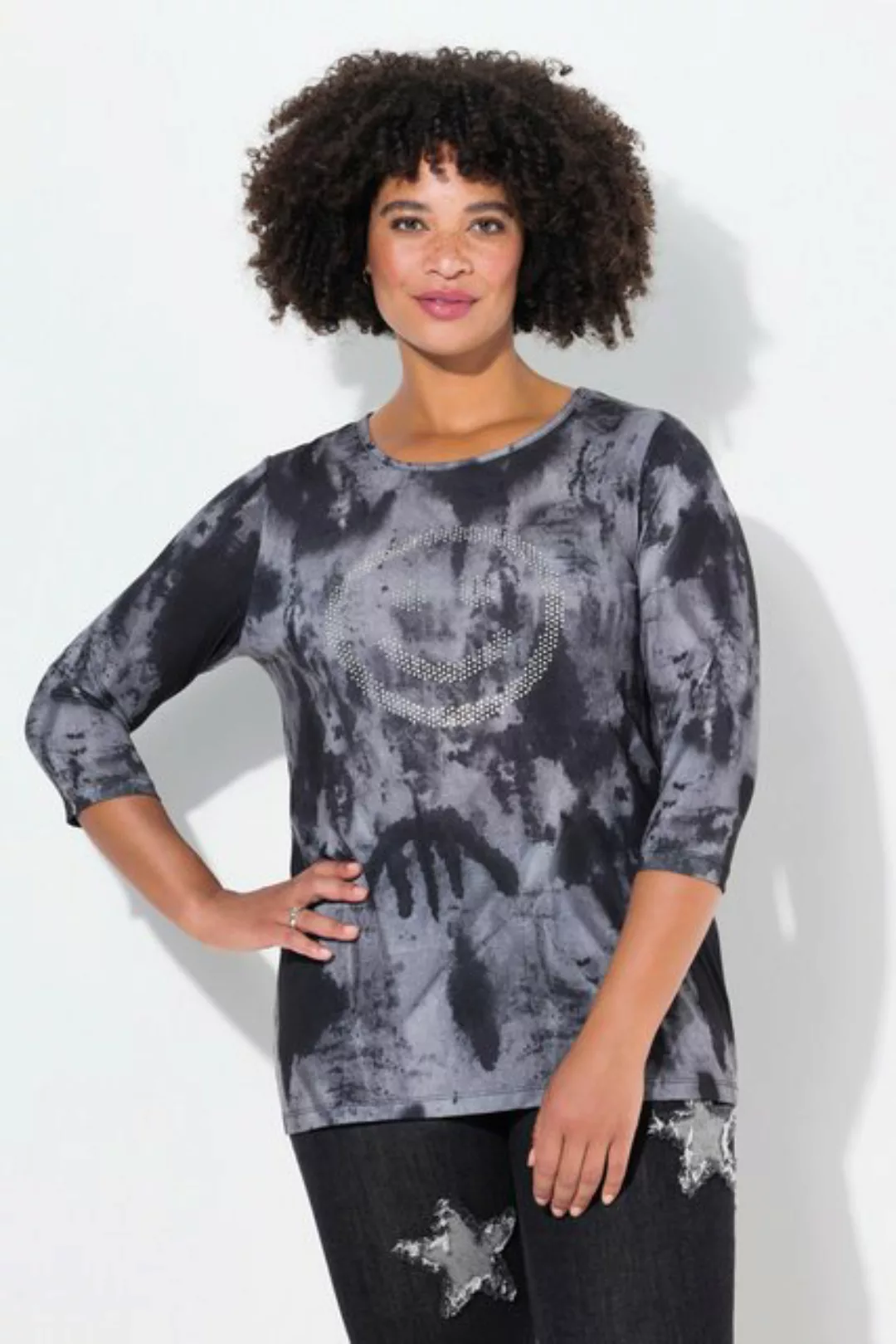 Angel of Style Rundhalsshirt T-Shirt Straight Fit Smiley Batik-Muster günstig online kaufen