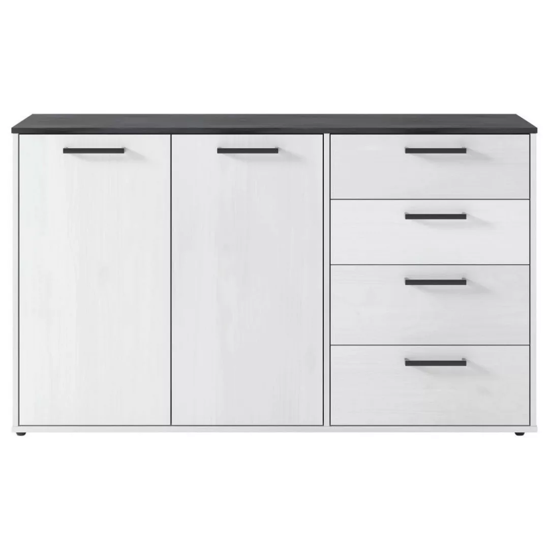 Sideboard Smart 1 Massivholz kiefer weiß schwarz B/H/T: ca. 150x89x40 cm günstig online kaufen