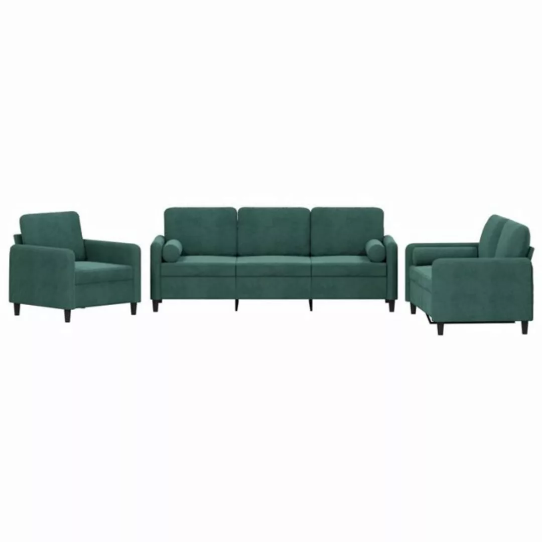 vidaXL Sofa, 3-tlg. Sofagarnitur mit Kissen Dunkelgrün Samt günstig online kaufen