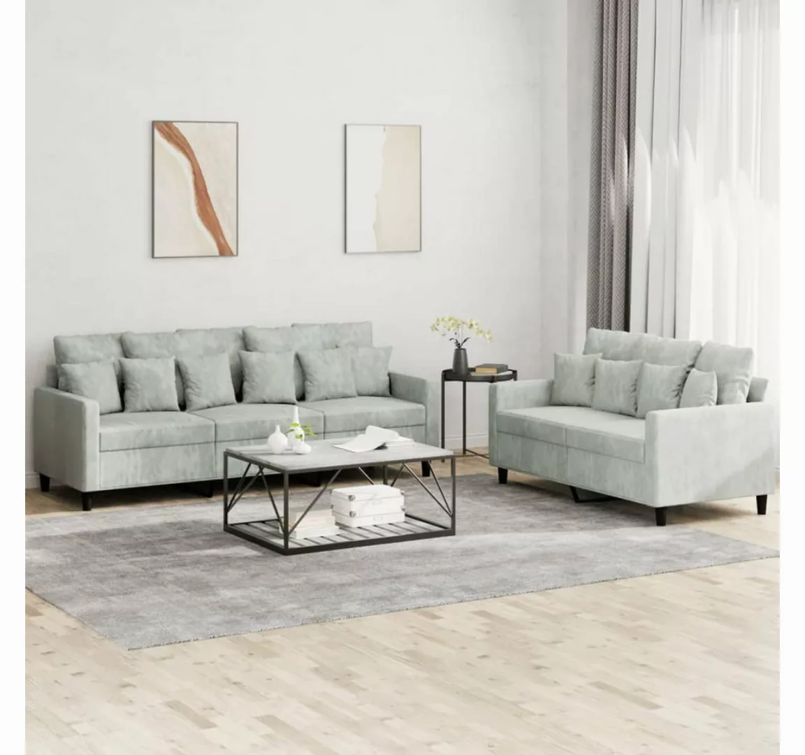 vidaXL Sofa Sofagarnitur Set mit Kissen Samt, 2-tlg., Hellgrau günstig online kaufen