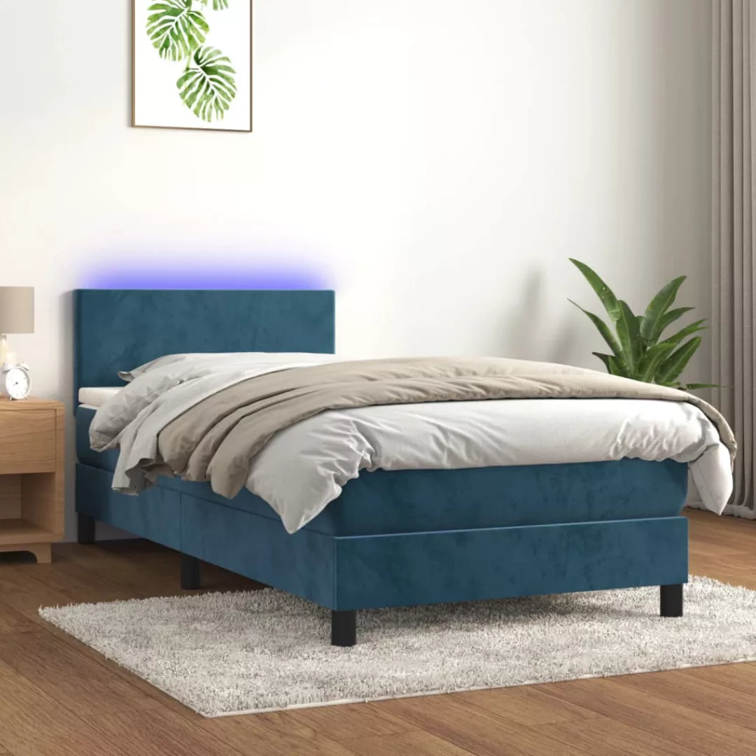 vidaXL Bettgestell Boxspringbett mit Matratze LED Dunkelblau 90x200 cm Samt günstig online kaufen