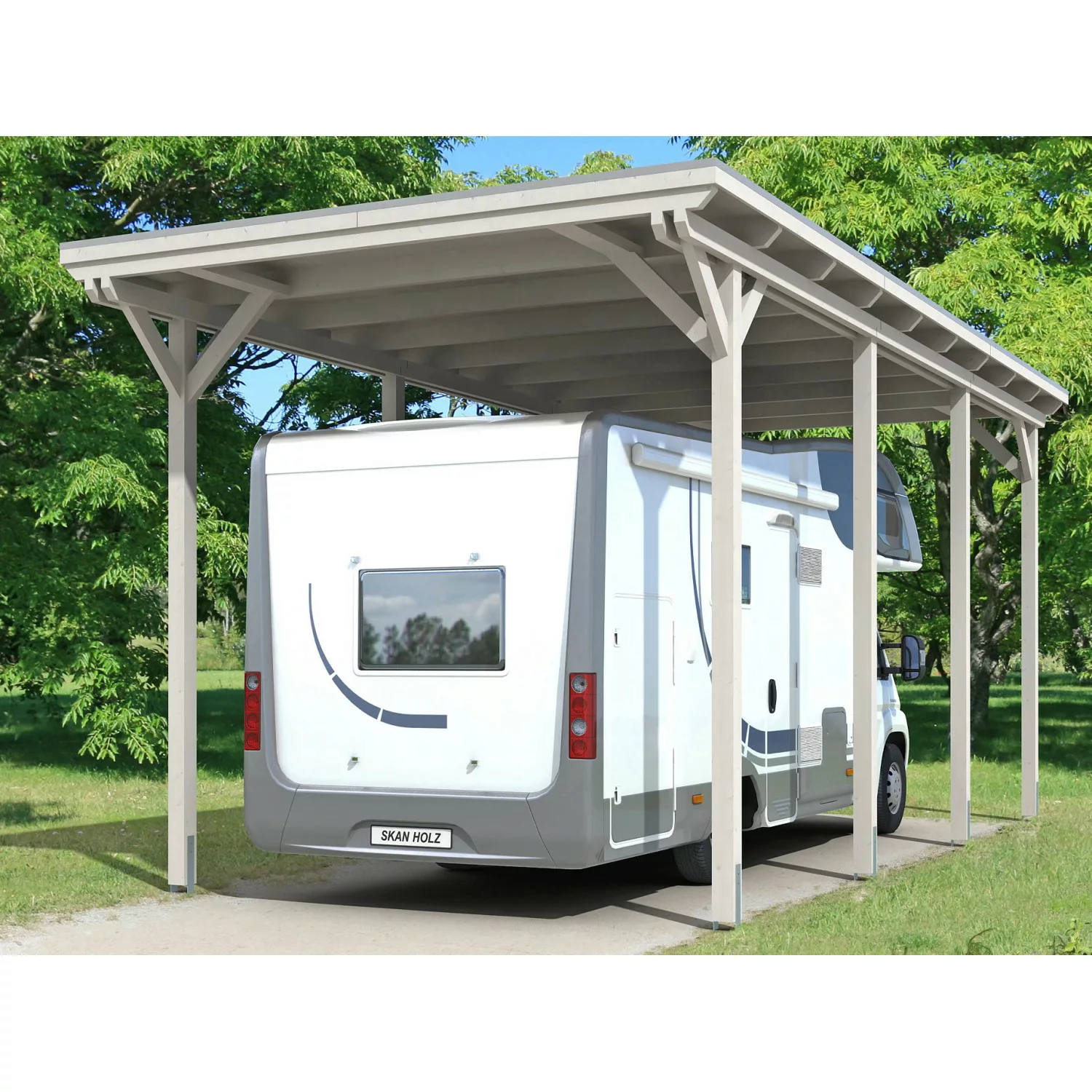 Skan Holz Carport Emsland Caravan 404 cm x 846 cm Weiß günstig online kaufen