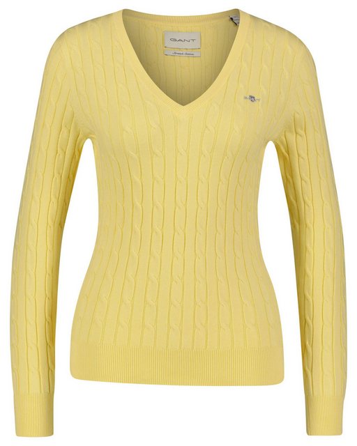 Gant Strickpullover Damen Strickpullover STRETCH COTTON CABLE V-NECK (1-tlg günstig online kaufen