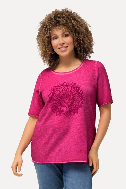 Ulla Popken T-Shirt T-Shirt Mandala-Flockdruck Classic Rundhals günstig online kaufen