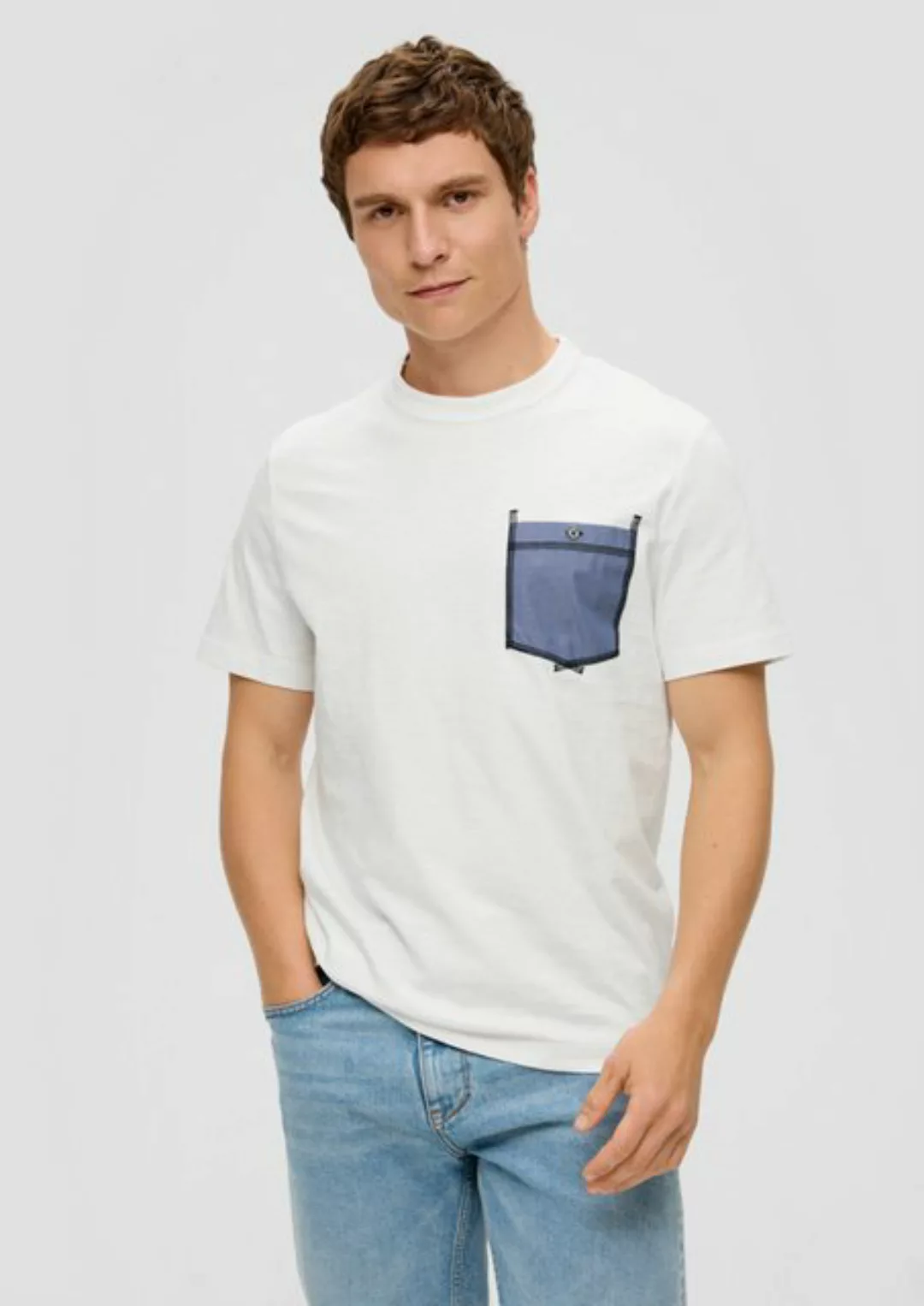 s.Oliver Kurzarmshirt T-Shirt mit aufgesetzter Brusttasche Kontrast-Details günstig online kaufen