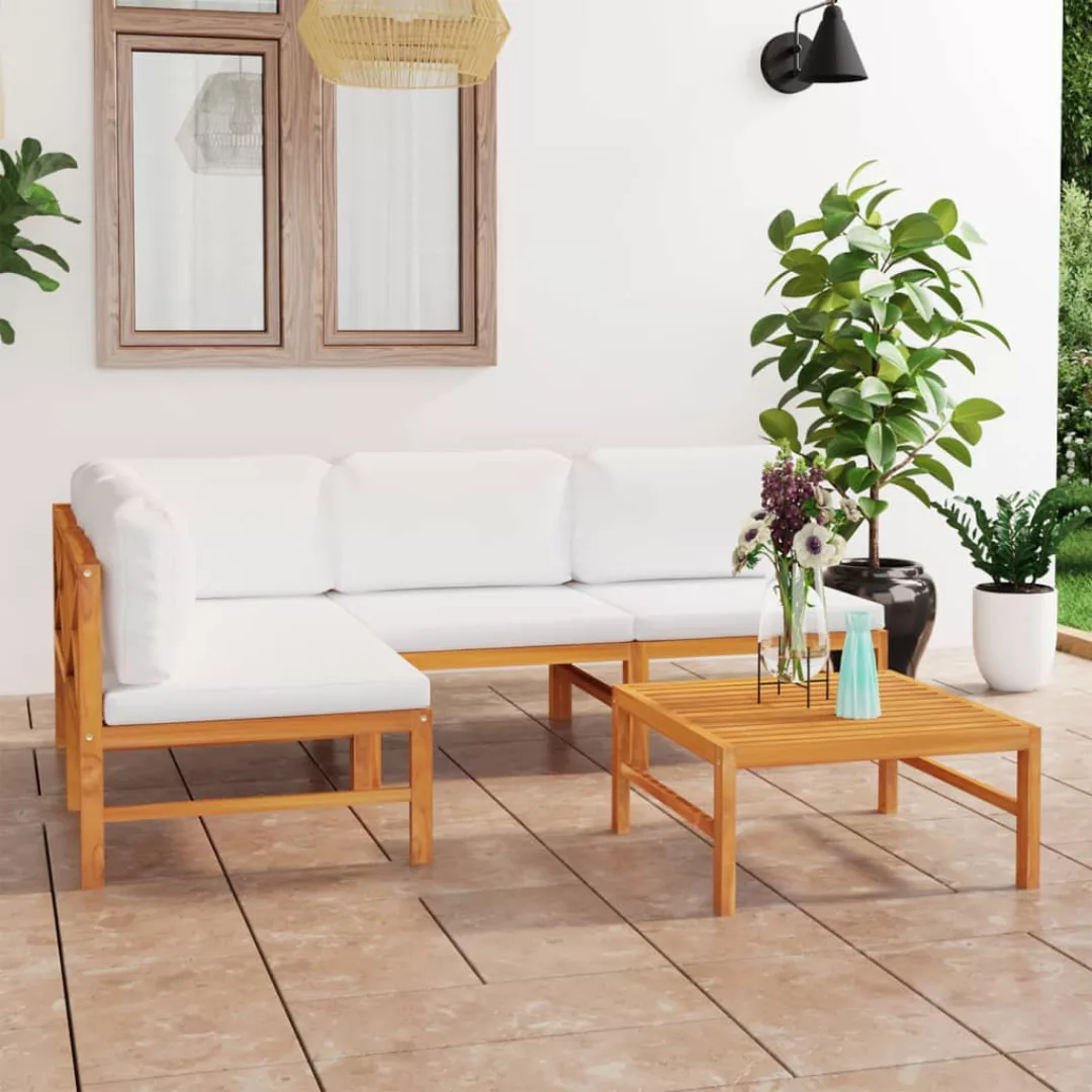 5-tlg. Garten-lounge-set Mit Creme Kissen Massivholz Teak günstig online kaufen