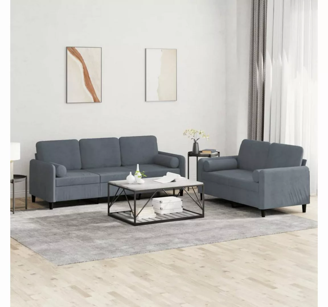 vidaXL Sofa Sofagarnitur Set mit Kissen Samt, 2-tlg., Dunkelgrau günstig online kaufen