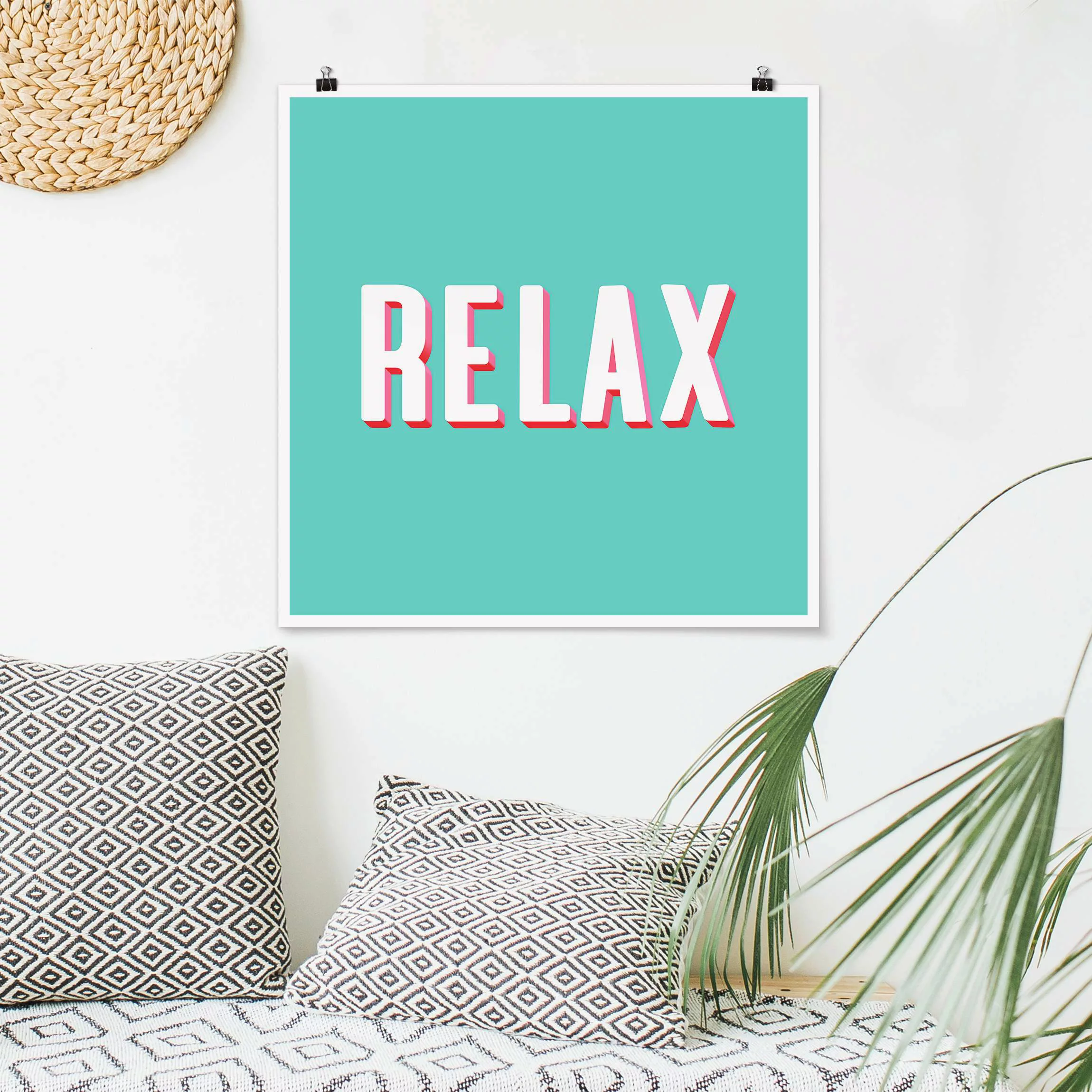 Poster Relax Typo auf Blau günstig online kaufen