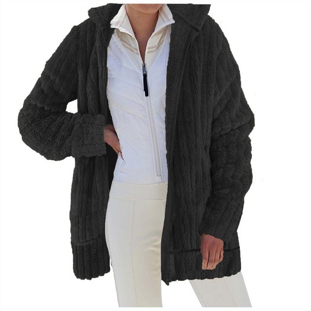 RUZU UG Wintermantel Damen Winterjacke Jacke Einfarbige Wolljacke mit Kapuz günstig online kaufen