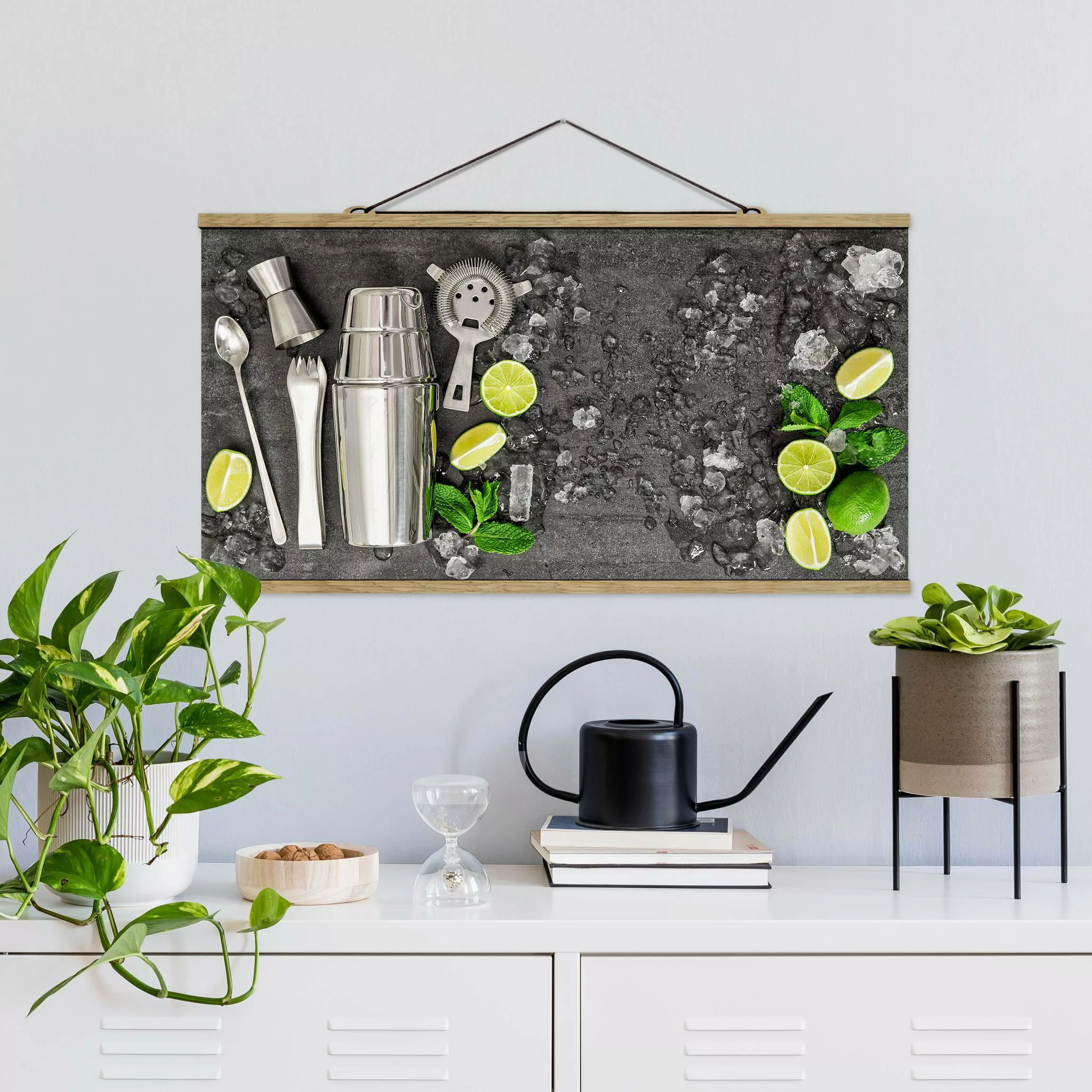 Stoffbild Küche mit Posterleisten - Querformat Mojito Mixgetränk günstig online kaufen