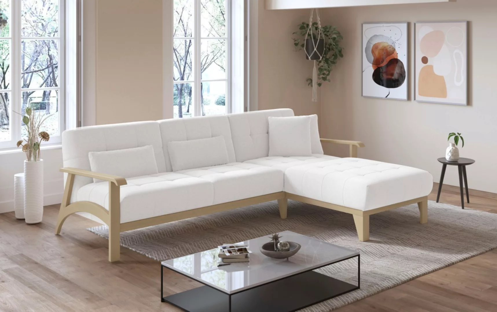 sit&more Ecksofa "Billund L-Form", Armlehnen aus eichefarbigem Buchenholz, günstig online kaufen