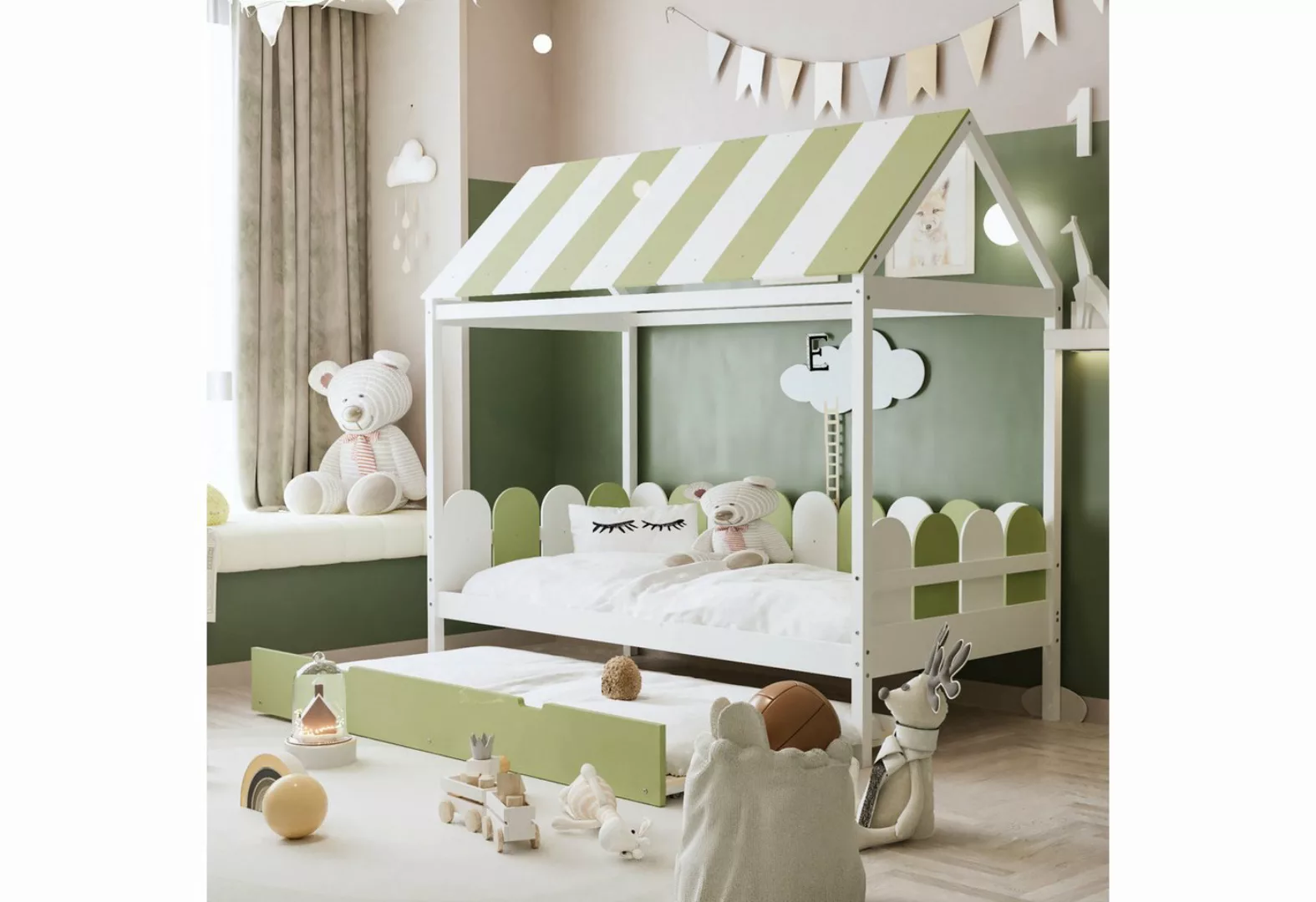 NMonet Hausbett Kinderbett 90x190cm (Für Jungen und Mädchen), Massivholzbet günstig online kaufen