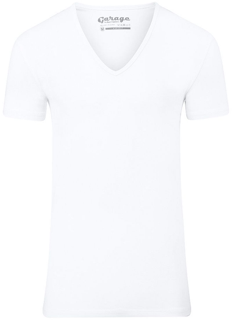 Garage Stretch Basic T-Shirt Weiss Tiefer V-Hals - Größe M günstig online kaufen