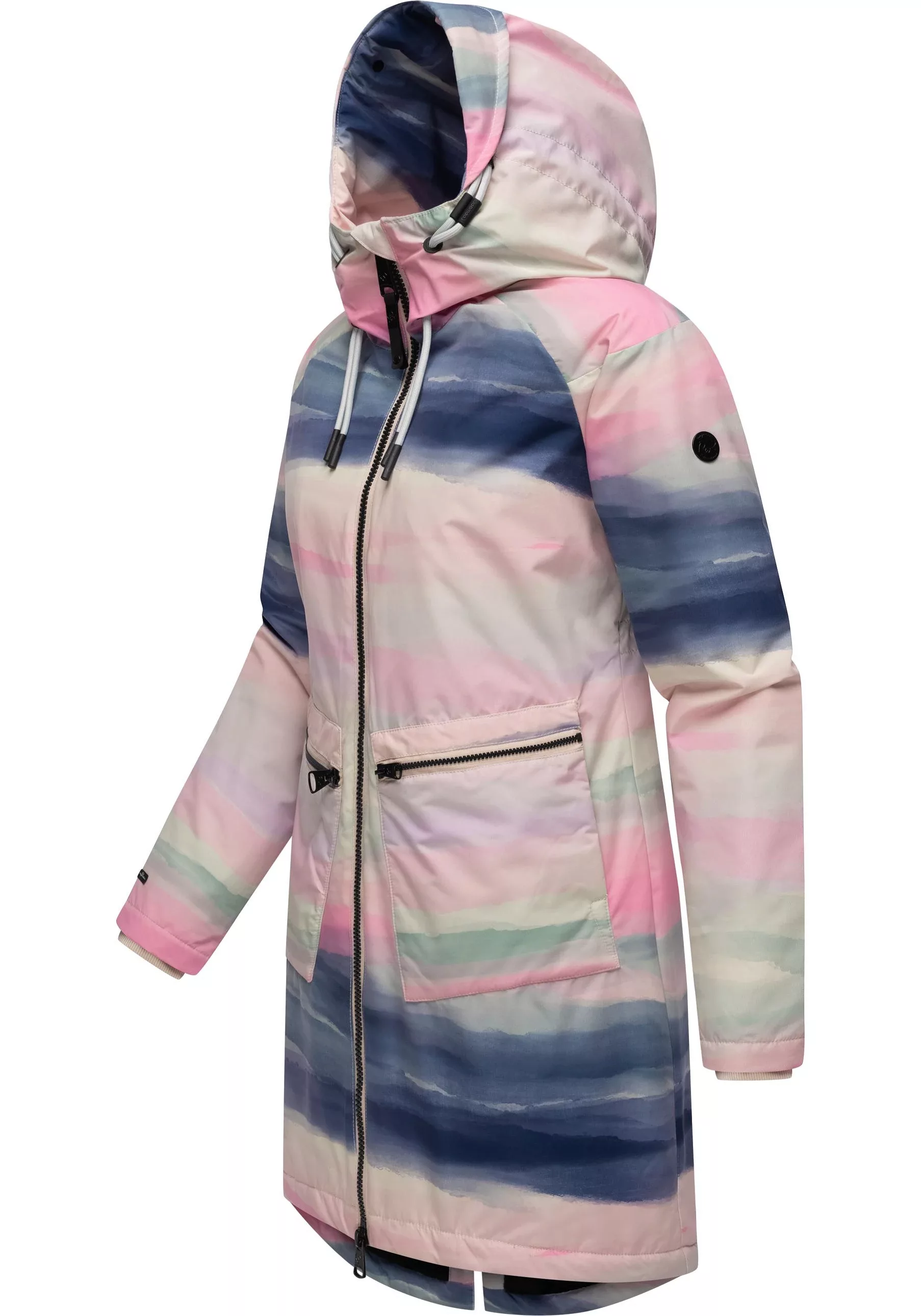 Ragwear Wintermantel "Holstic Print", Gemusterter Winter Kurzmantel mit Kap günstig online kaufen