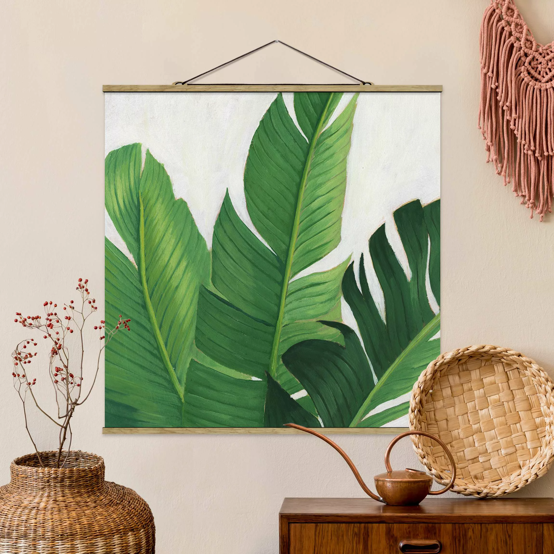 Stoffbild Blumen mit Posterleisten - Quadrat Lieblingspflanzen - Banane günstig online kaufen