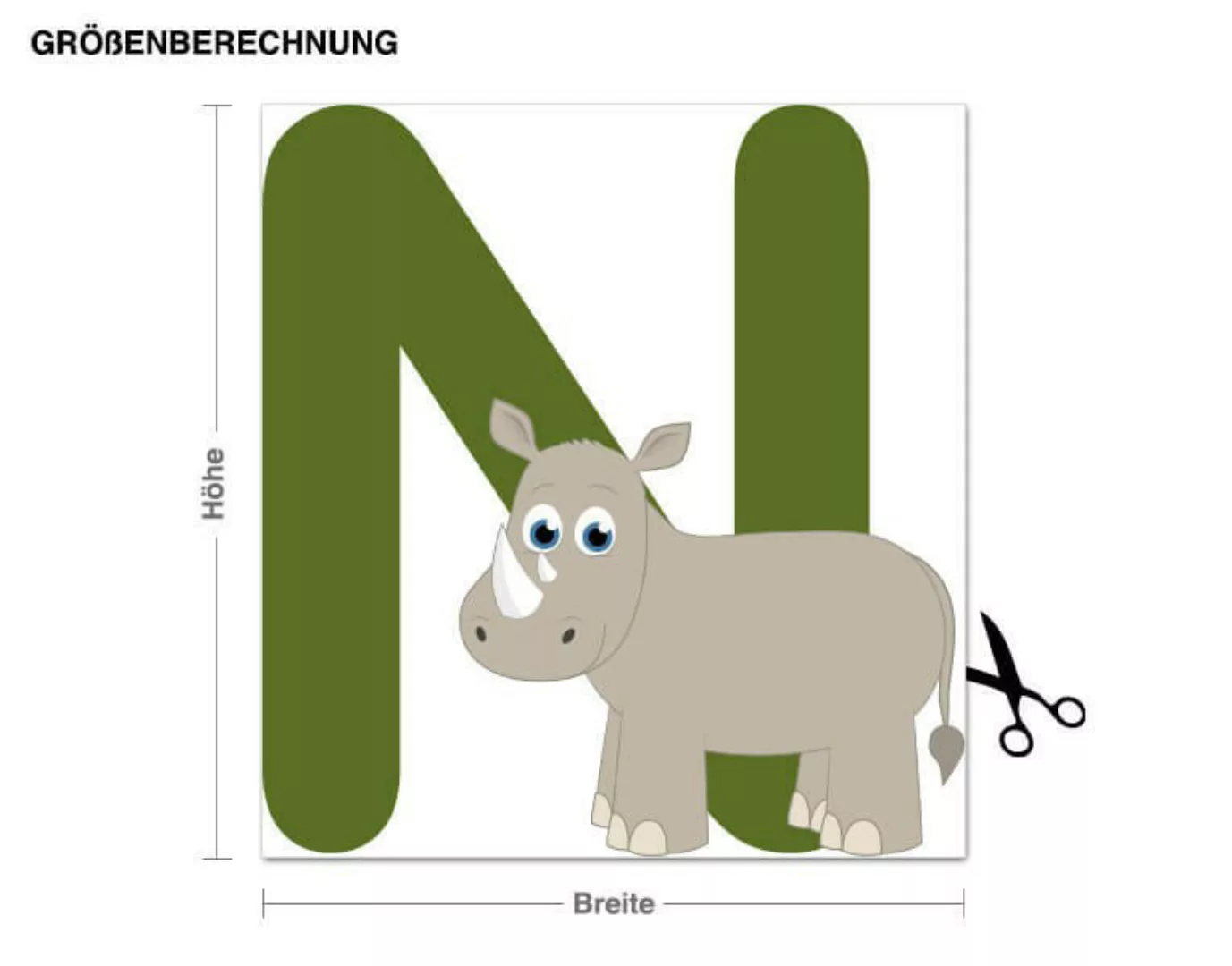 Wandtattoo Kinderzimmer Kinder ABC - Nashorn günstig online kaufen