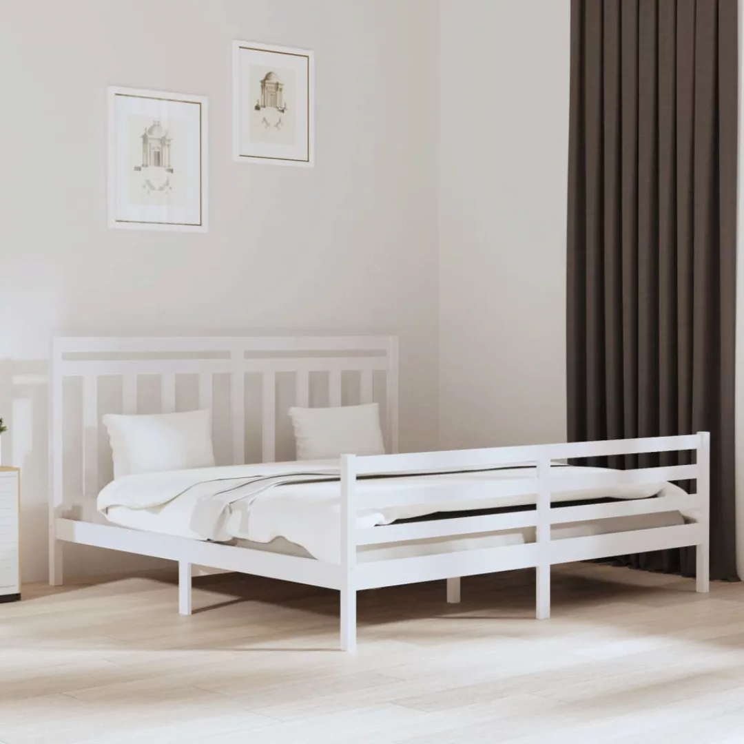 vidaXL Bettgestell Massivholzbett Weiß 200x200 cm Bett Bettgestell Doppelbe günstig online kaufen