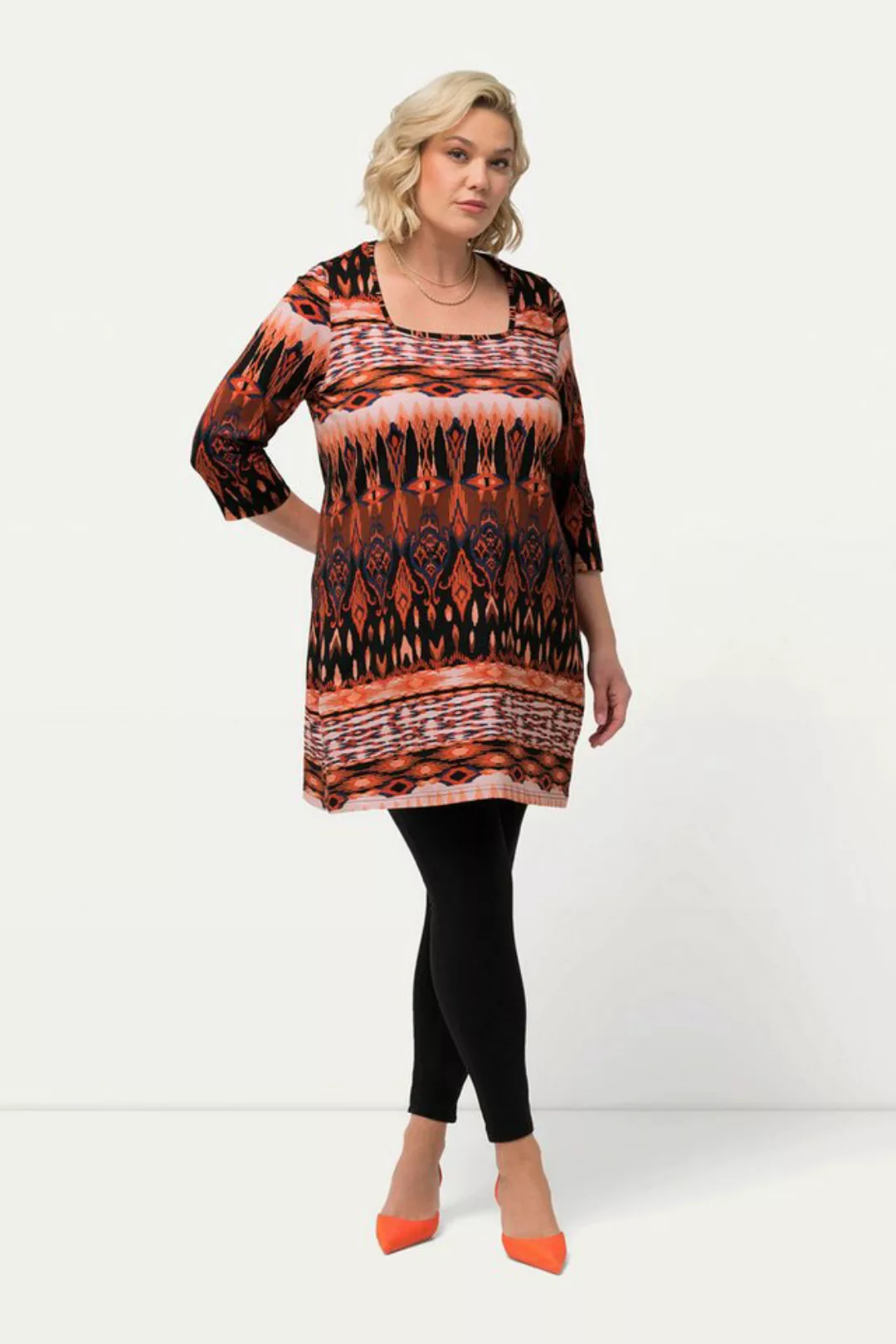 Ulla Popken Longshirt Longshirt gemustert Carree-Ausschnitt 3/4-Arm günstig online kaufen