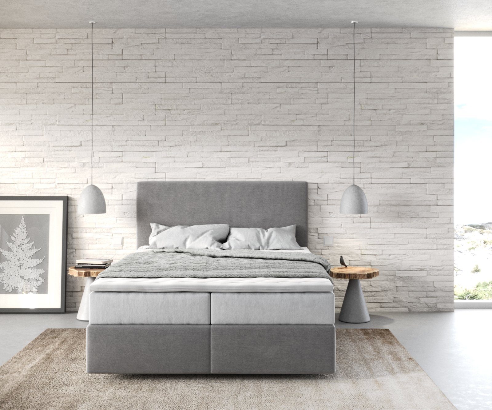 DELIFE Boxspringbett Dream-Well, Mikrofaser Grau 140x200 günstig online kaufen