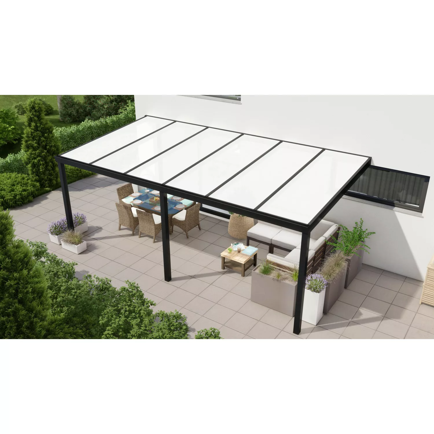 Terrassenüberdachung Professional 600 cm x 300 cm Schwarz Struktur PC Opal günstig online kaufen
