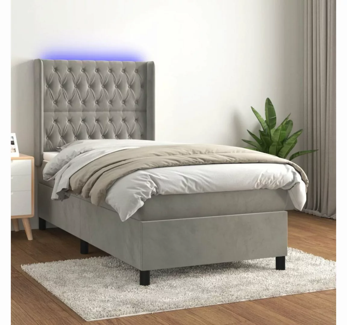 vidaXL Boxspringbett Boxspringbett mit Matratze LED Hellgrau 90x190 cm Samt günstig online kaufen