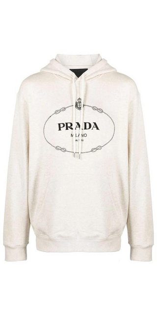 PRADA Rundhalspullover Prada Hoodie mit Logo-Print Weiß Herren L günstig online kaufen