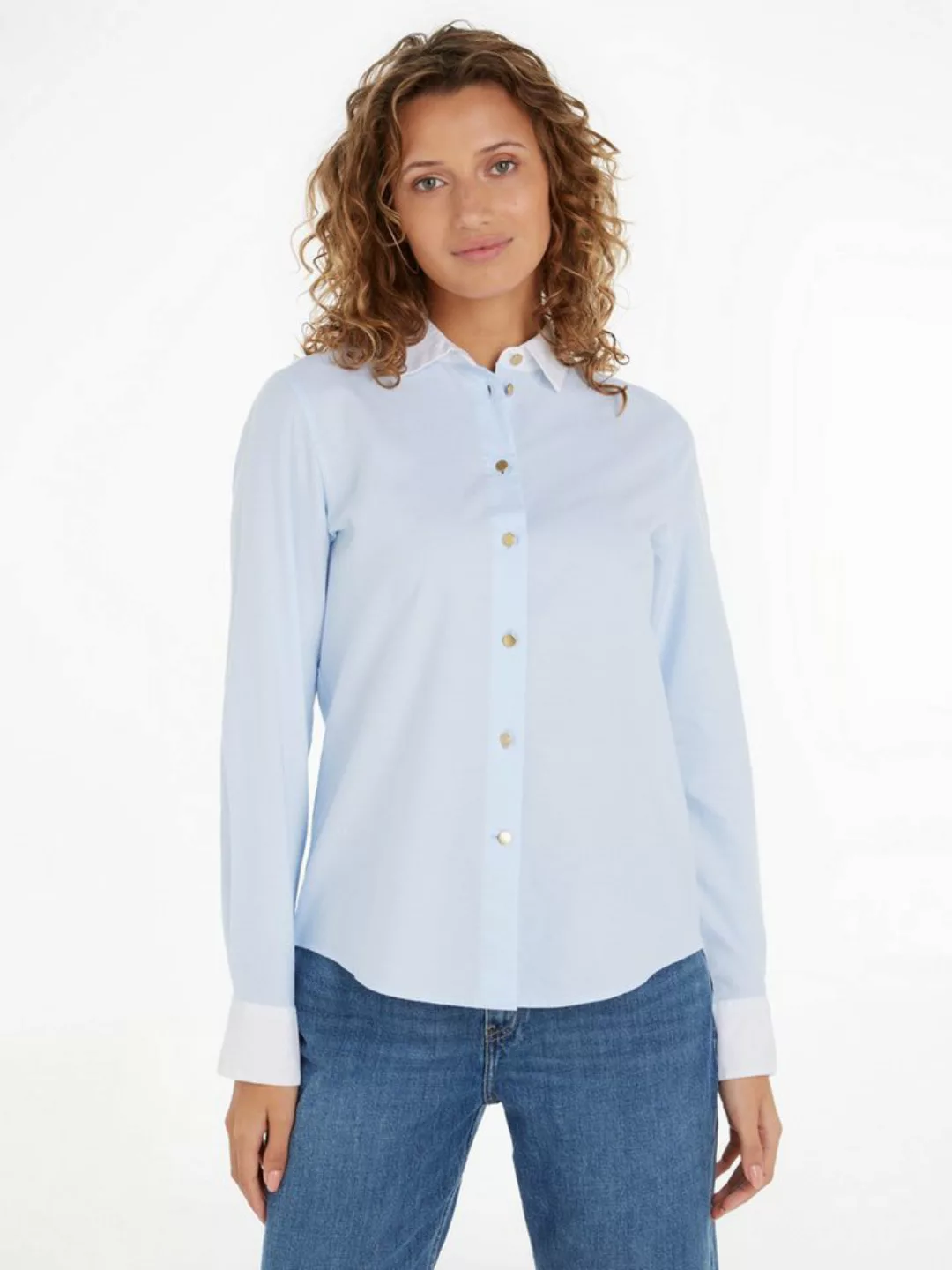 Tommy Hilfiger Hemdbluse GOLD BUTTON REGULAR LS SHIRT mit goldfarbenen Knop günstig online kaufen