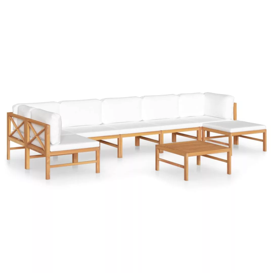 8-tlg. Garten-lounge-set Mit Creme Kissen Massivholz Teak günstig online kaufen