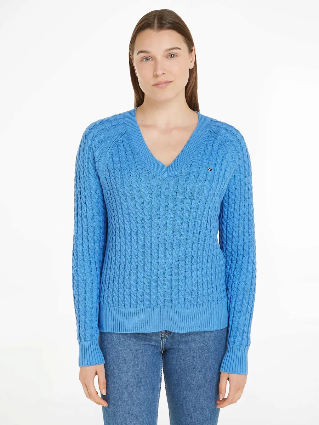 Tommy Hilfiger V-Ausschnitt-Pullover, mit Allover Zopfmuster Strick-Design günstig online kaufen