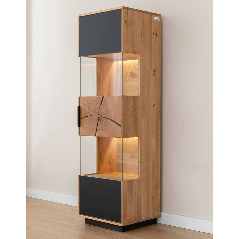 Wohnzimmer Schrank Wohnzimmerschrank mit LED Beleuchtung und Glastür günstig online kaufen