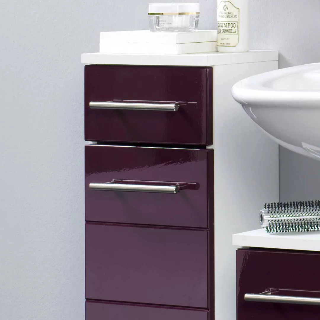 Badezimmer Unterschrank in Aubergine Hochglanz hängend günstig online kaufen