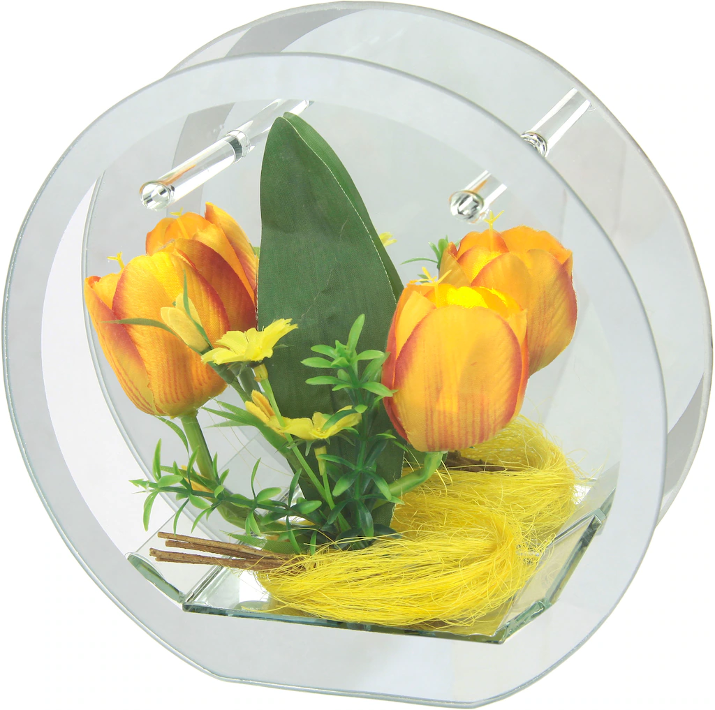 I.GE.A. Dekoobjekt "LED-Tulpe", Dekoriertes Glas mit Tulpen Gänseblümchen H günstig online kaufen