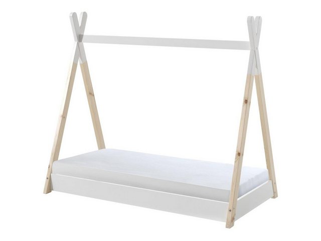 Natur24 Bett Zelt Bett mit Matratze und Rolllattenrost aus Kiefer in Weiß günstig online kaufen