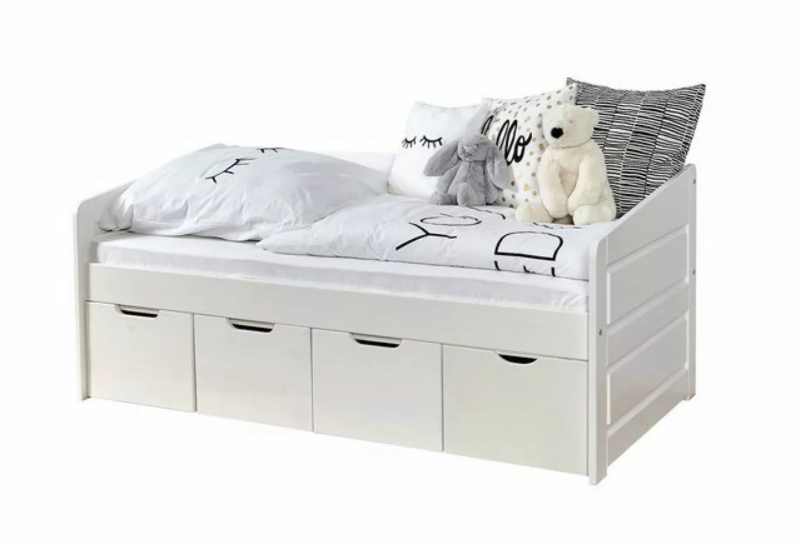 Ticaa Funktionsbett Sofabett MINI Micki 80x160 Buche Weiß (Set), Entweder m günstig online kaufen