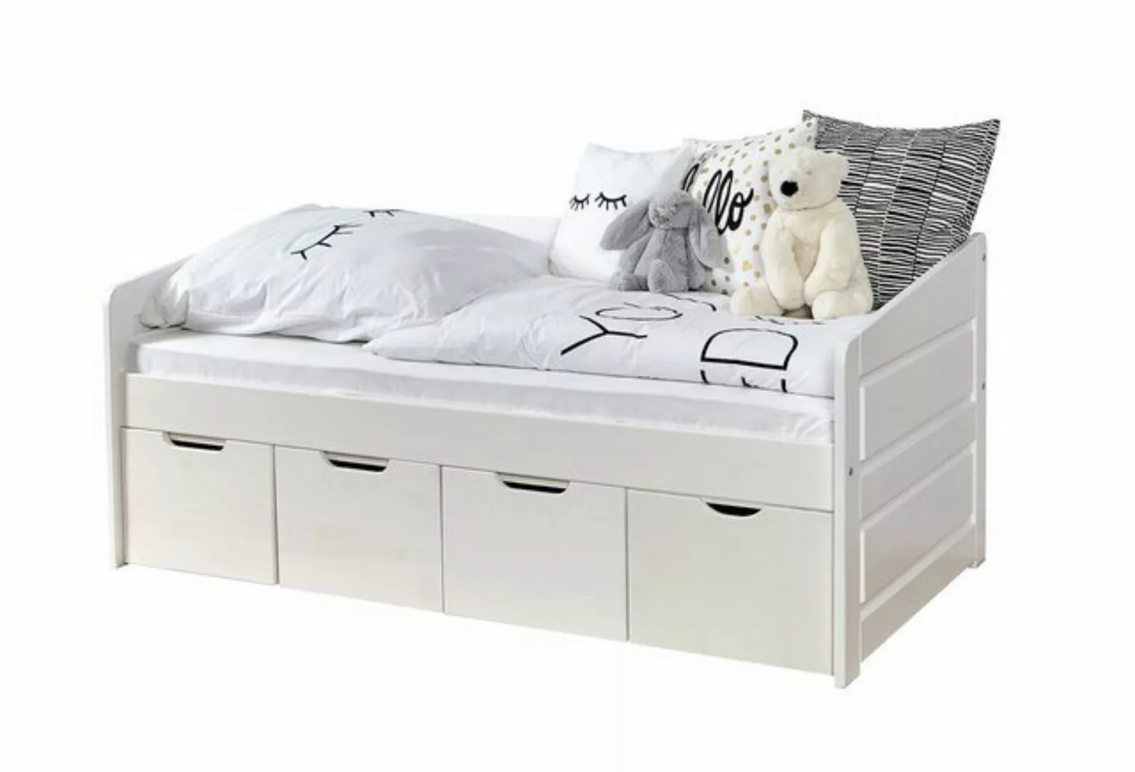 Ticaa Funktionsbett Sofabett MINI Micki 80x160 Buche Weiß Komplett Set (Set günstig online kaufen