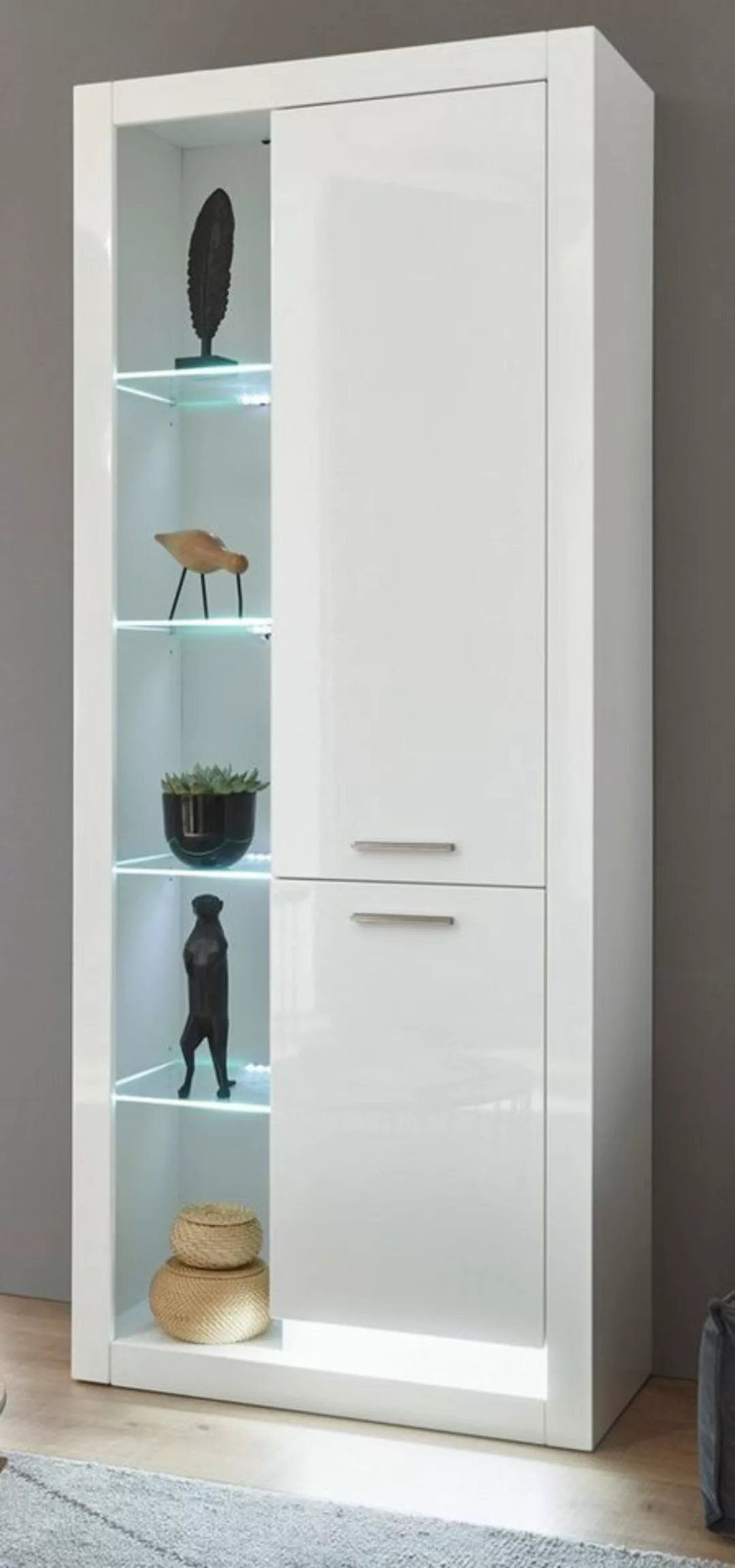 Furn.Design Stauraumvitrine Ladis (Vitrinenschrank in weiß Hochglanz, 80 x günstig online kaufen