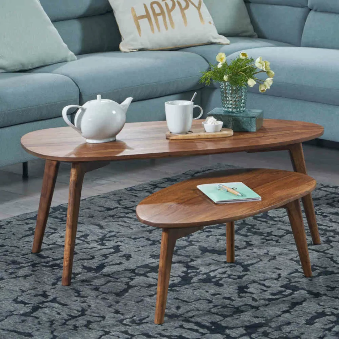 Design Couchtisch 2er Set Holz im Retrostil Dreifußgestell (zweiteilig) günstig online kaufen