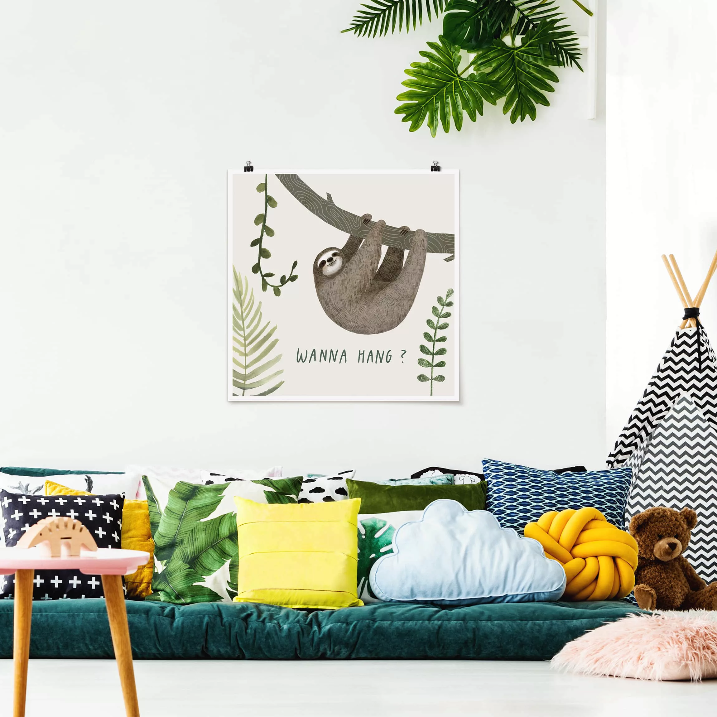 Poster Tiere - Quadrat Faultier Sprüche - Hang günstig online kaufen