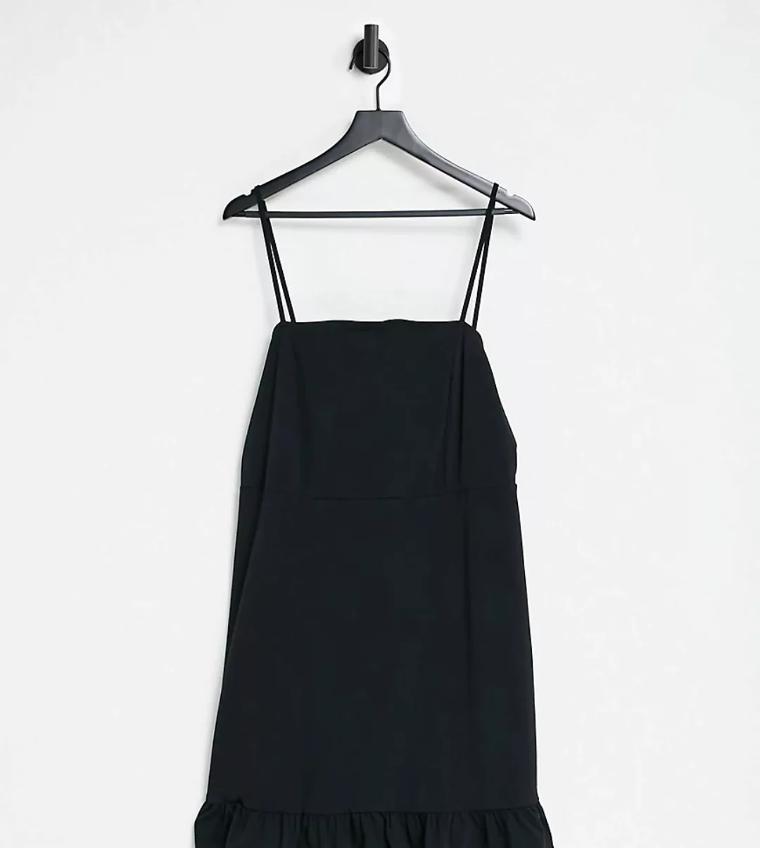 ASOS DESIGN Curve – Sommerkleid in Schwarz mit Schößchensaum und Trägern günstig online kaufen