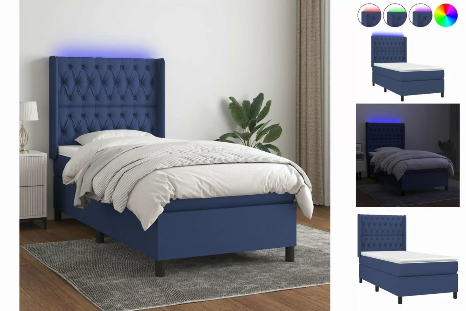 vidaXL Boxspringbett Boxspringbett mit Matratze LED Blau 90x200 cm Stoff Be günstig online kaufen