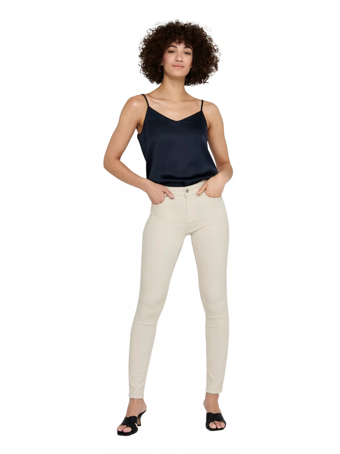 Only Damen Jeans ONLBLUSH MID SK ANK RAW DOT019 - Skinny Fit - Beige - Ecru günstig online kaufen