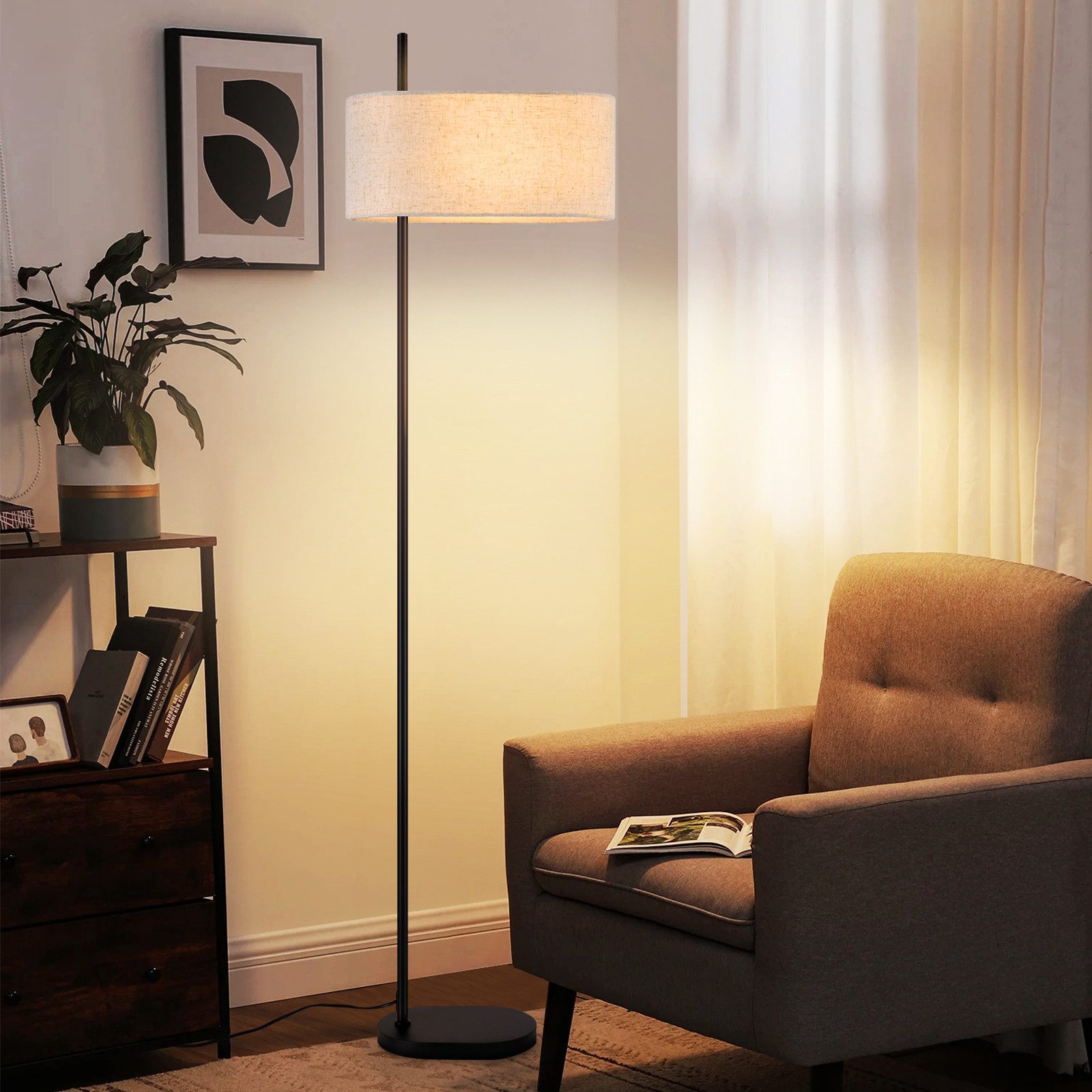 ZMH Stehlampe 154cm Schwarz Stehleuchte Stoffschirm günstig online kaufen