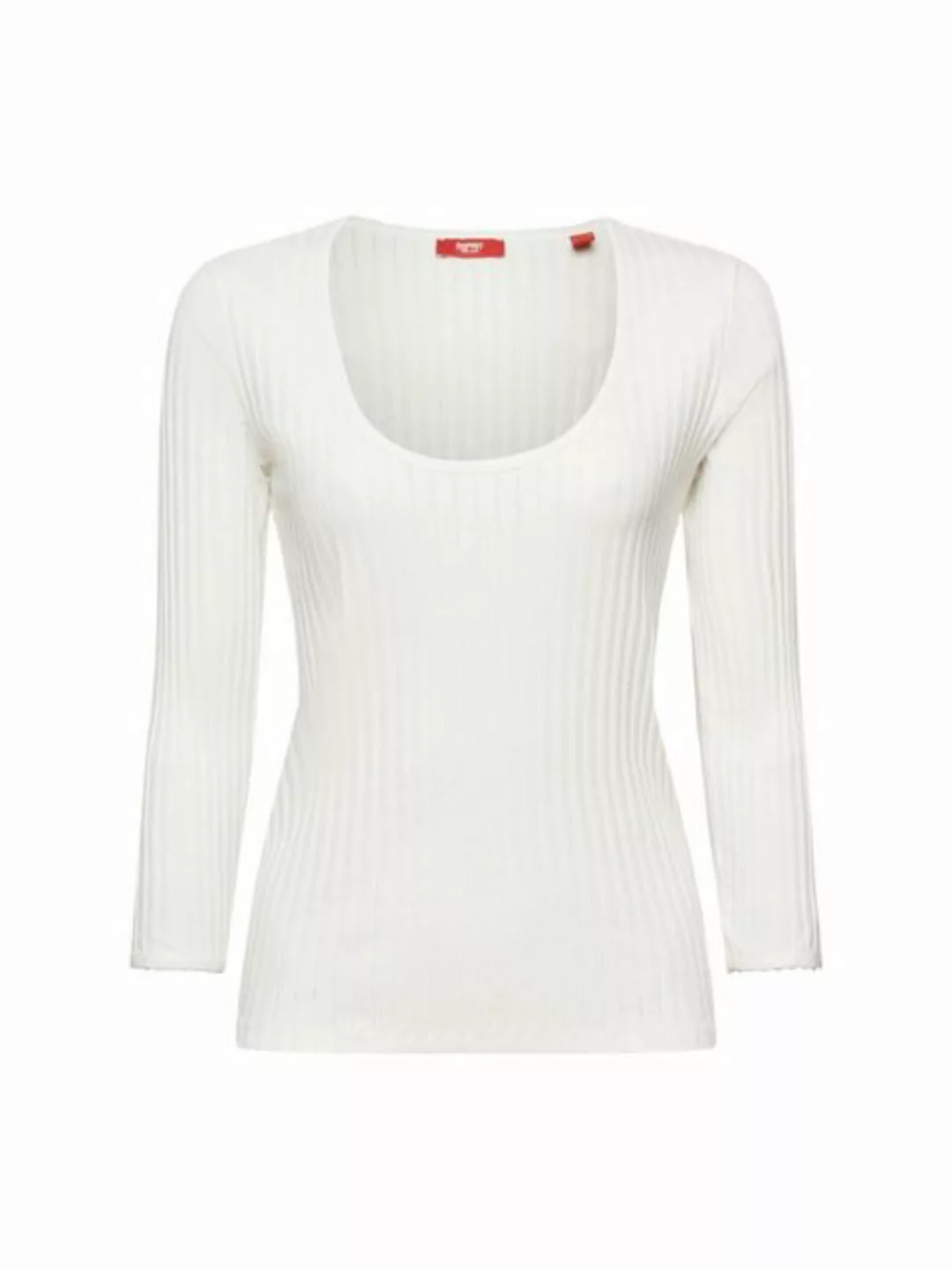 edc by Esprit 3/4-Arm-Shirt Pointelle-Top mit weitem Rundhalsausschnitt günstig online kaufen