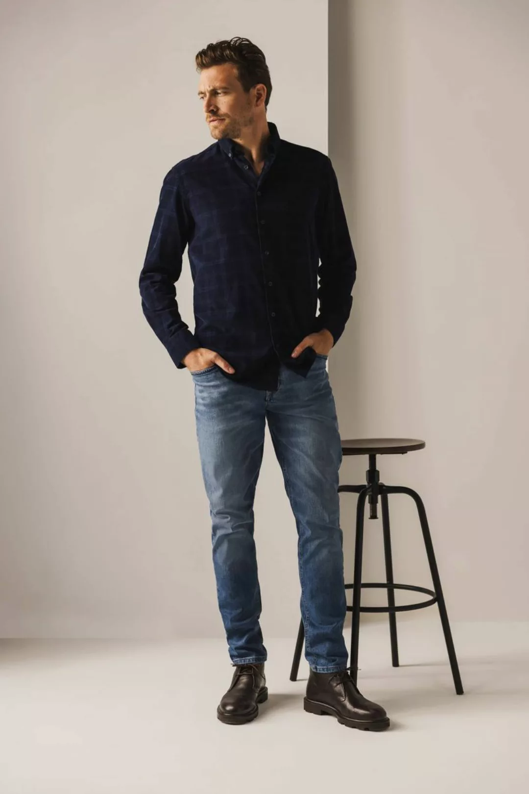 State Of Art Hemd Fine Corduroy Karos Navy - Größe XL günstig online kaufen