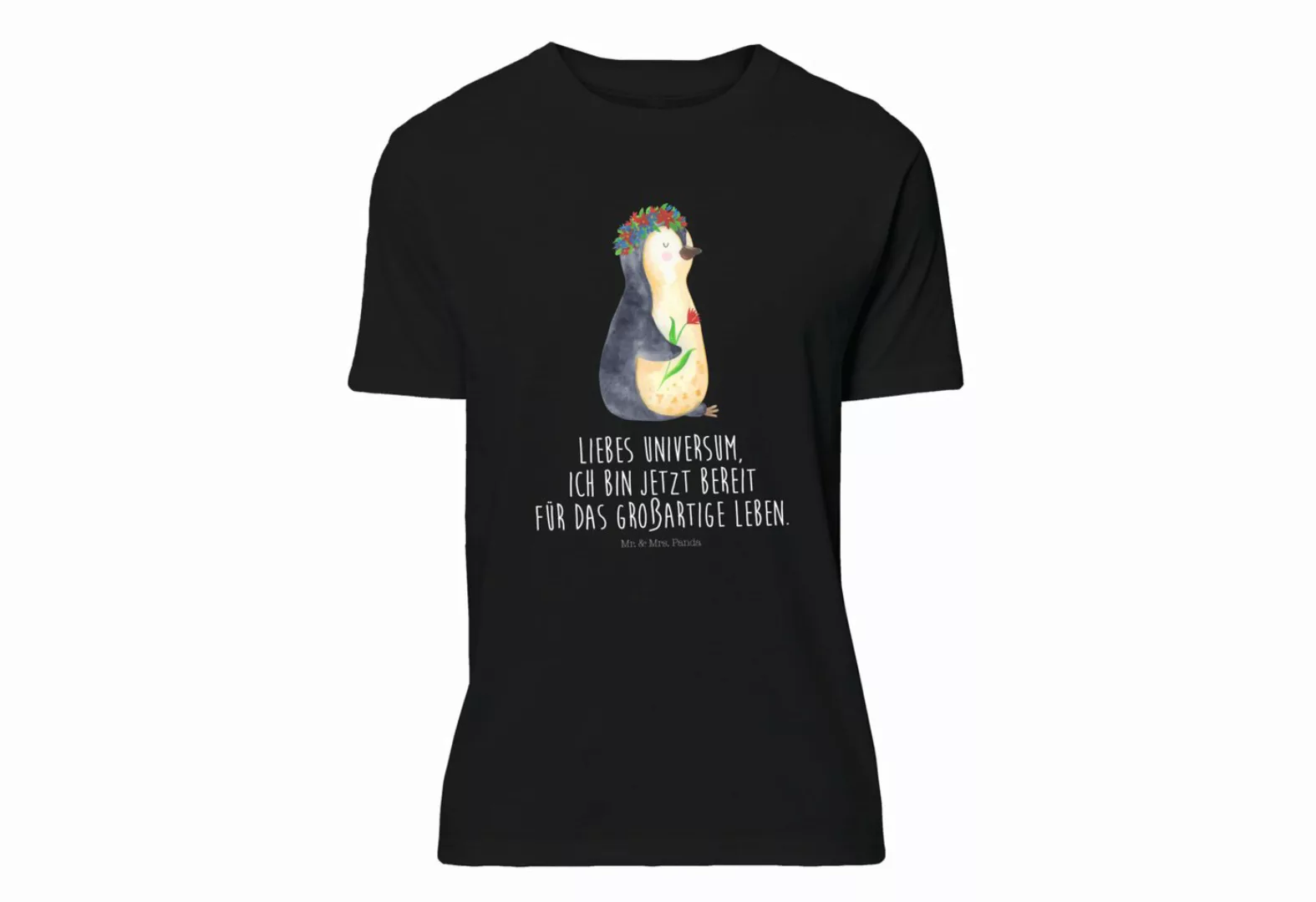 Mr. & Mrs. Panda T-Shirt Pinguin Blumenkranz - Schwarz - Geschenk, Ziele, J günstig online kaufen