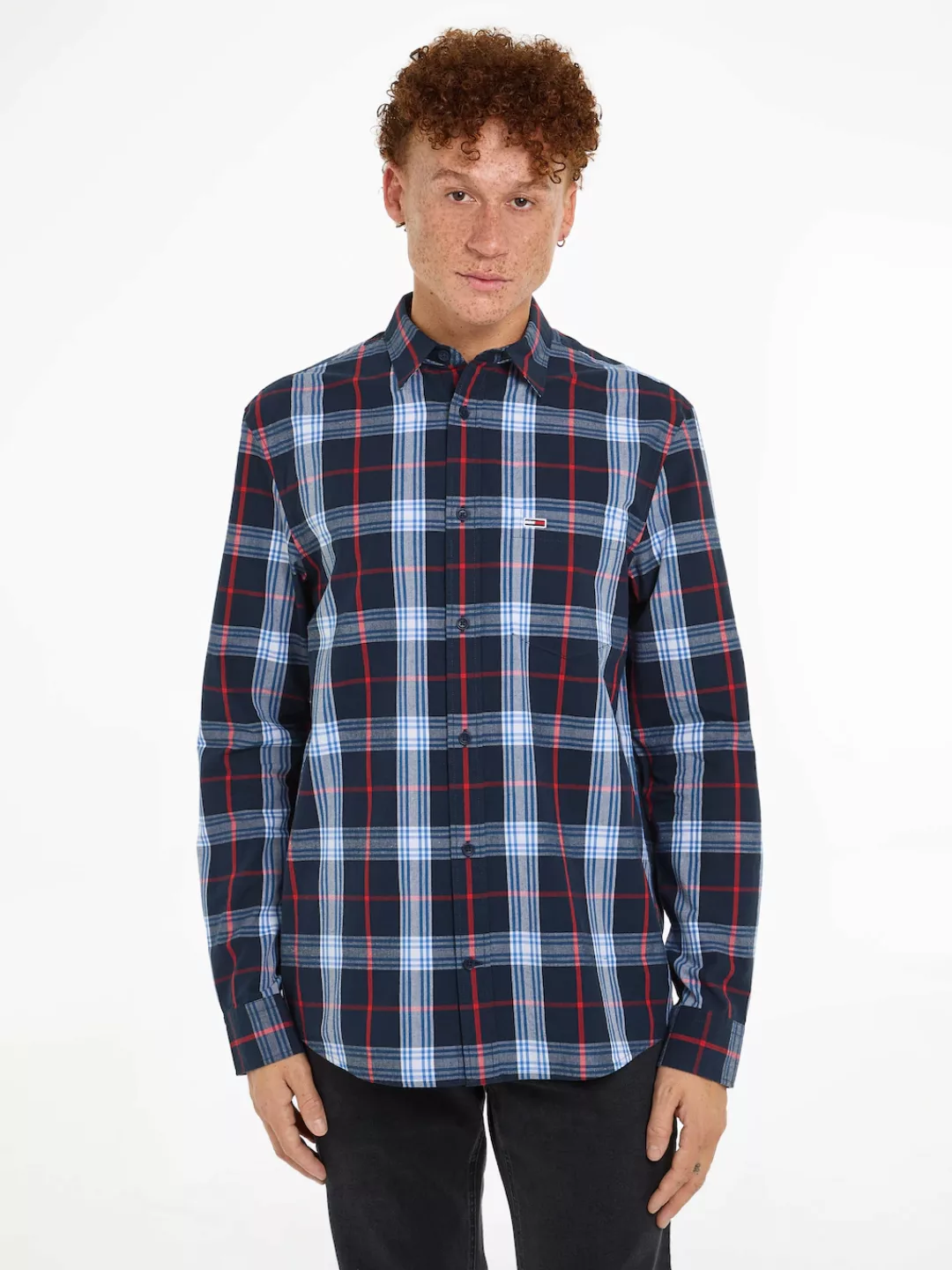 Tommy Jeans Langarmhemd "TJM REG POPLIN CHECK SHIRT", mit Logostickerei günstig online kaufen